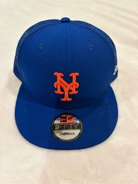 9fifty NY Mets Blue Mesh Snapback Hat with Orange Logo NWT